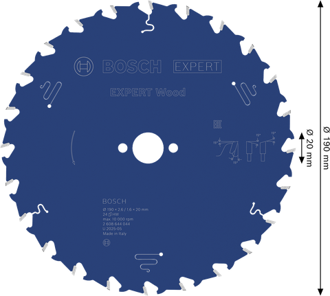 BoschEXPERT 木工圆锯片 190mm T24，适用于木材。